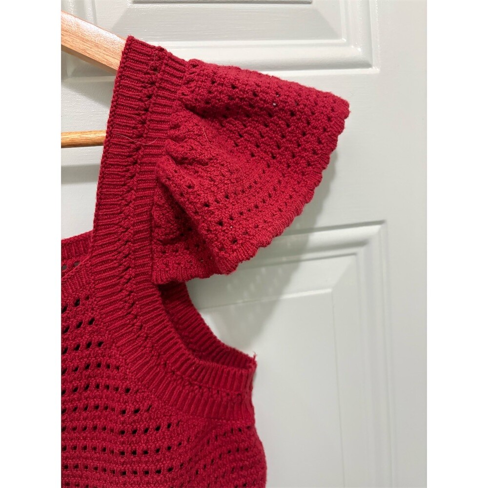 Universal Thread Womens Crochet Knit Tank Top Flutter Sleeve Red Size L - Picture 3 of 8